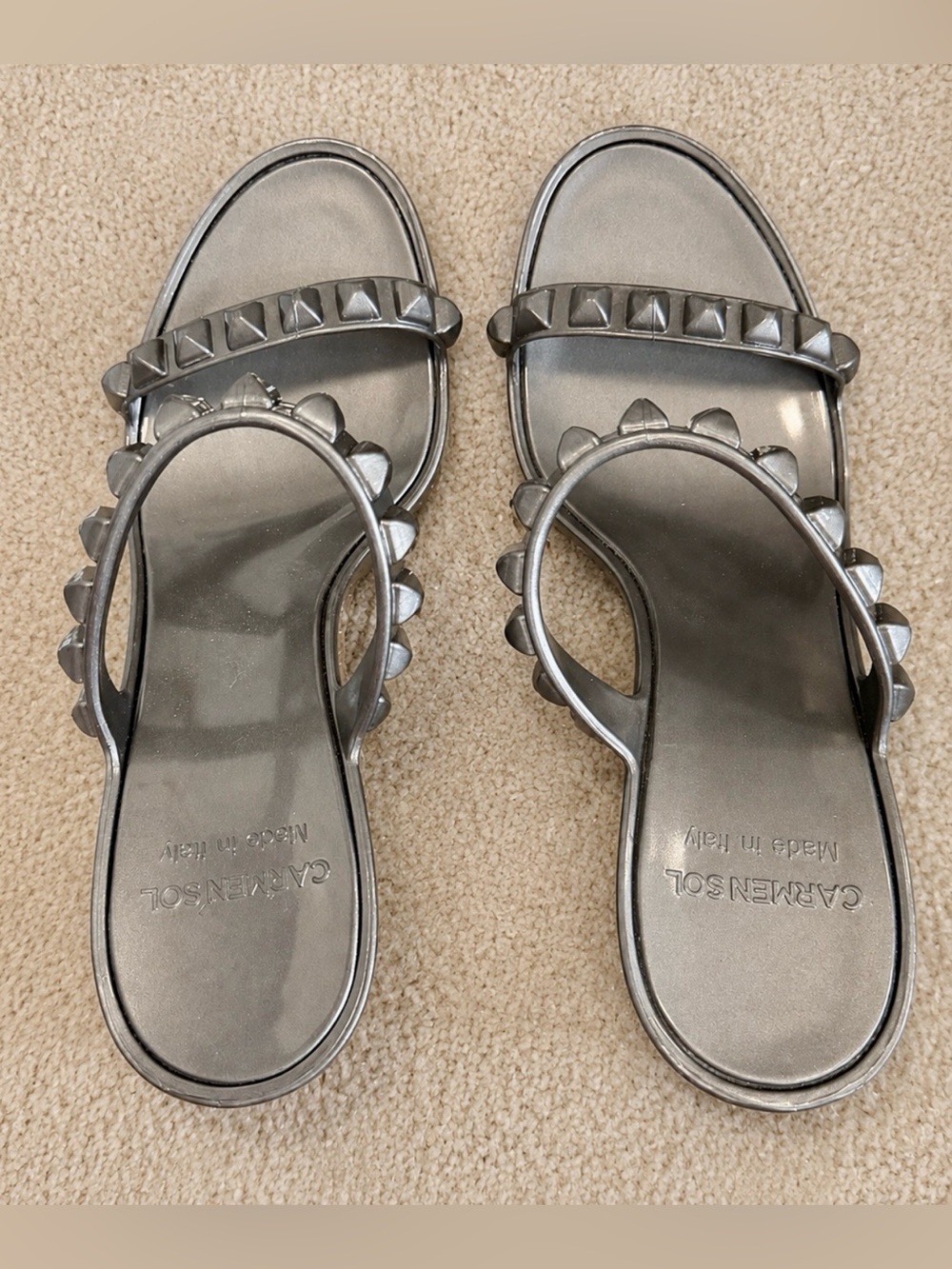 Carmen Sol Tonino Gunmetal Lustrous Studded Jelly Platform Wedges - Sz 7/37 - Picture 6 of 11